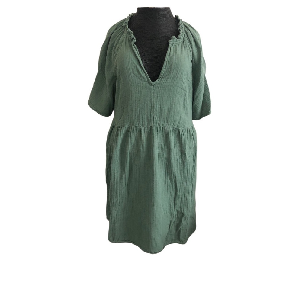 Sage Green Gauze V-Neck Dress